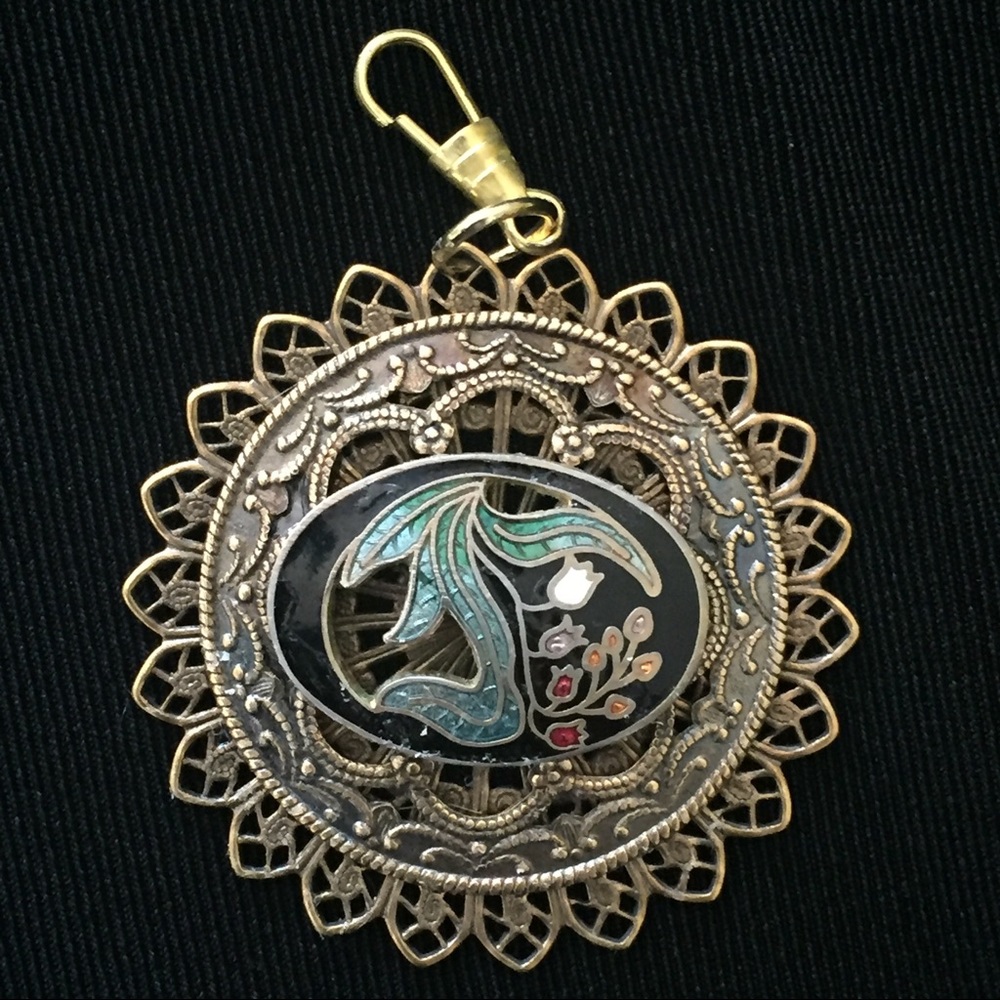Cloissone Moroccon Style Filagree Pendant VTG